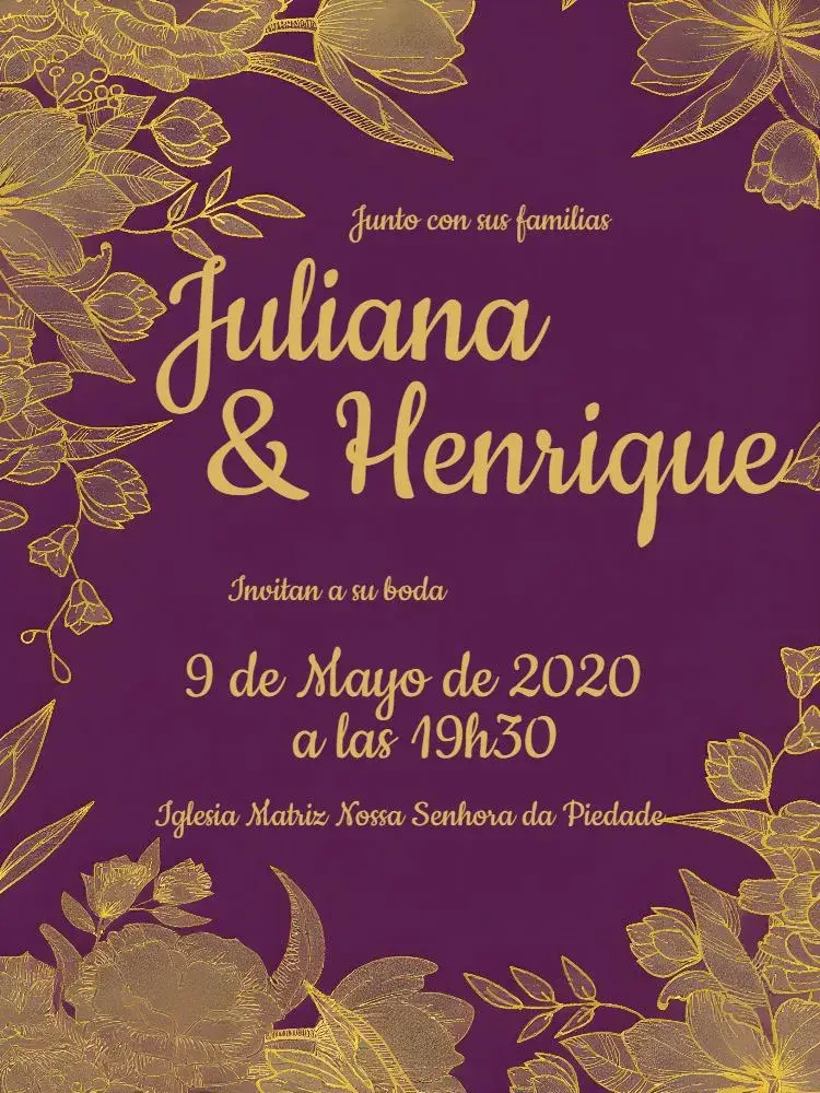Invitación Boda Floral Dorado Sencillo