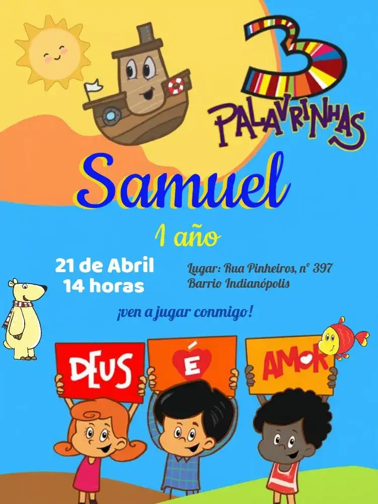 Invitación 3 Palabritas Sol – tema Cumpleaños Infantil colorido, lúdico, infantil, divertido, temático