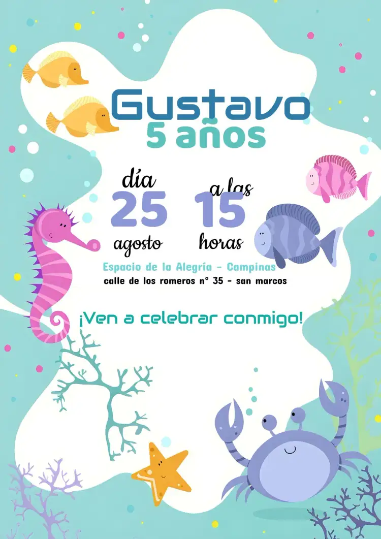 Invitación Fondo Del Mar Colorido – tema Cumpleaños Infantil colorido, marino, infantil, divertido, animado