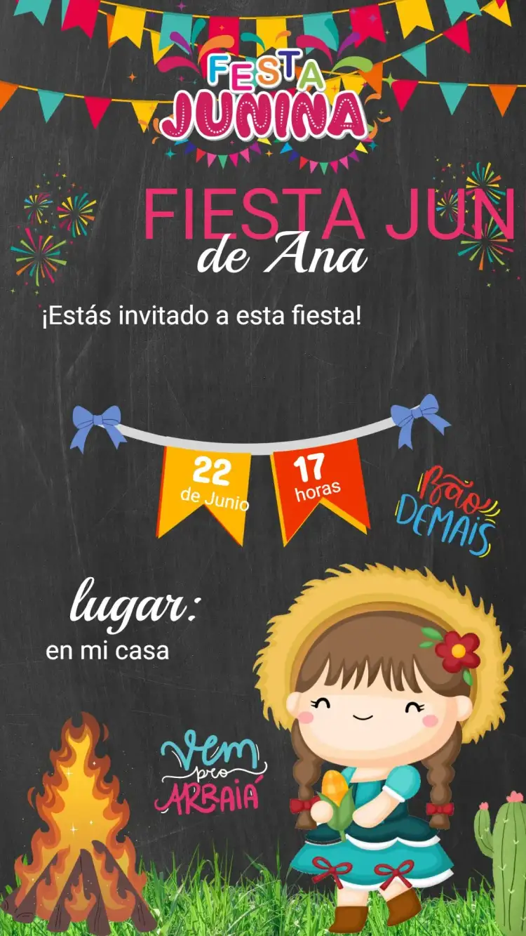 Invitación Invitación Fiesta Junina – tema Fechas Conmemorativas colorido, tradicional, vintage, rústico, festivo, brasileño