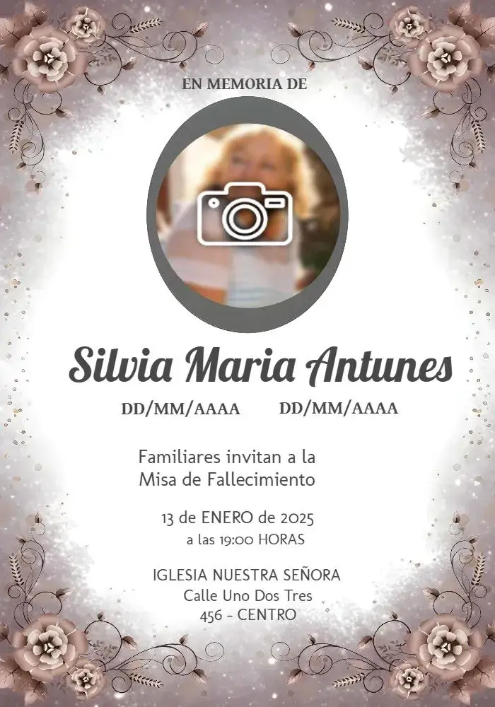 Invitación Misa De Fallecimiento Con Foto Luto – tema Fechas Conmemorativas gris y blanco, minimalista, sobrio, clásico, elegante