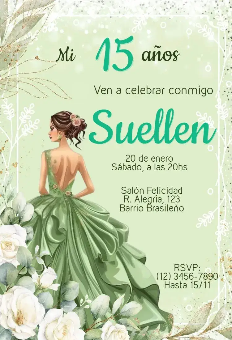 Invitación Mi 15 años Menta
