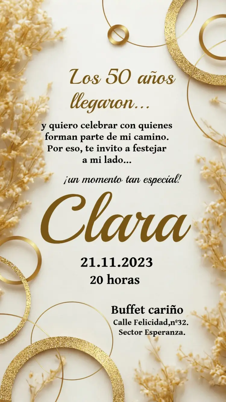 Invitación 50 Años Dorado 40 editable y personalizable