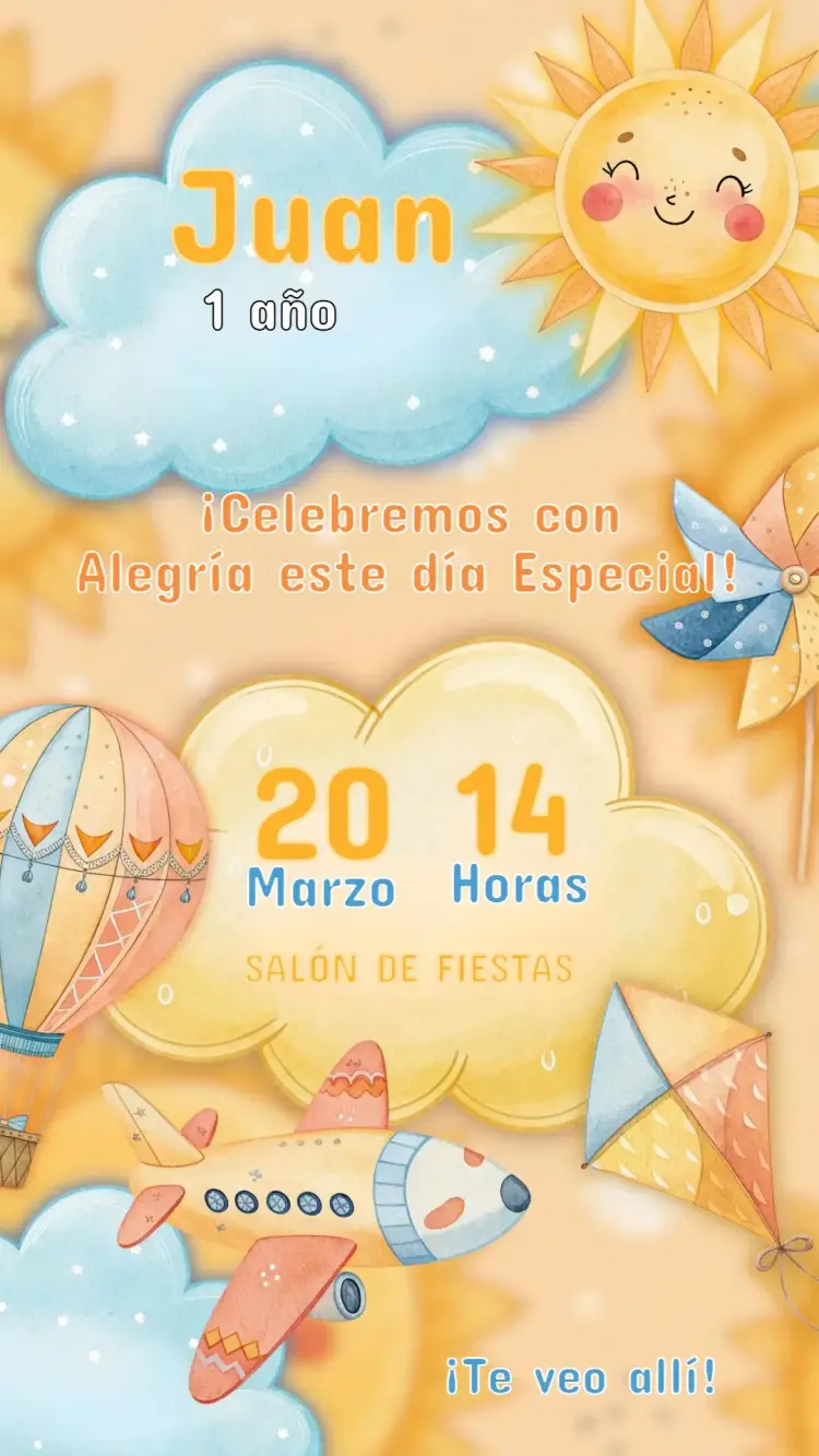 Invitación Cumpleaños Infantil Rayo de Sol