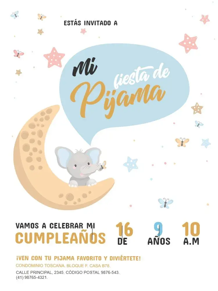 Invitación Fiesta De Pijamas Luna