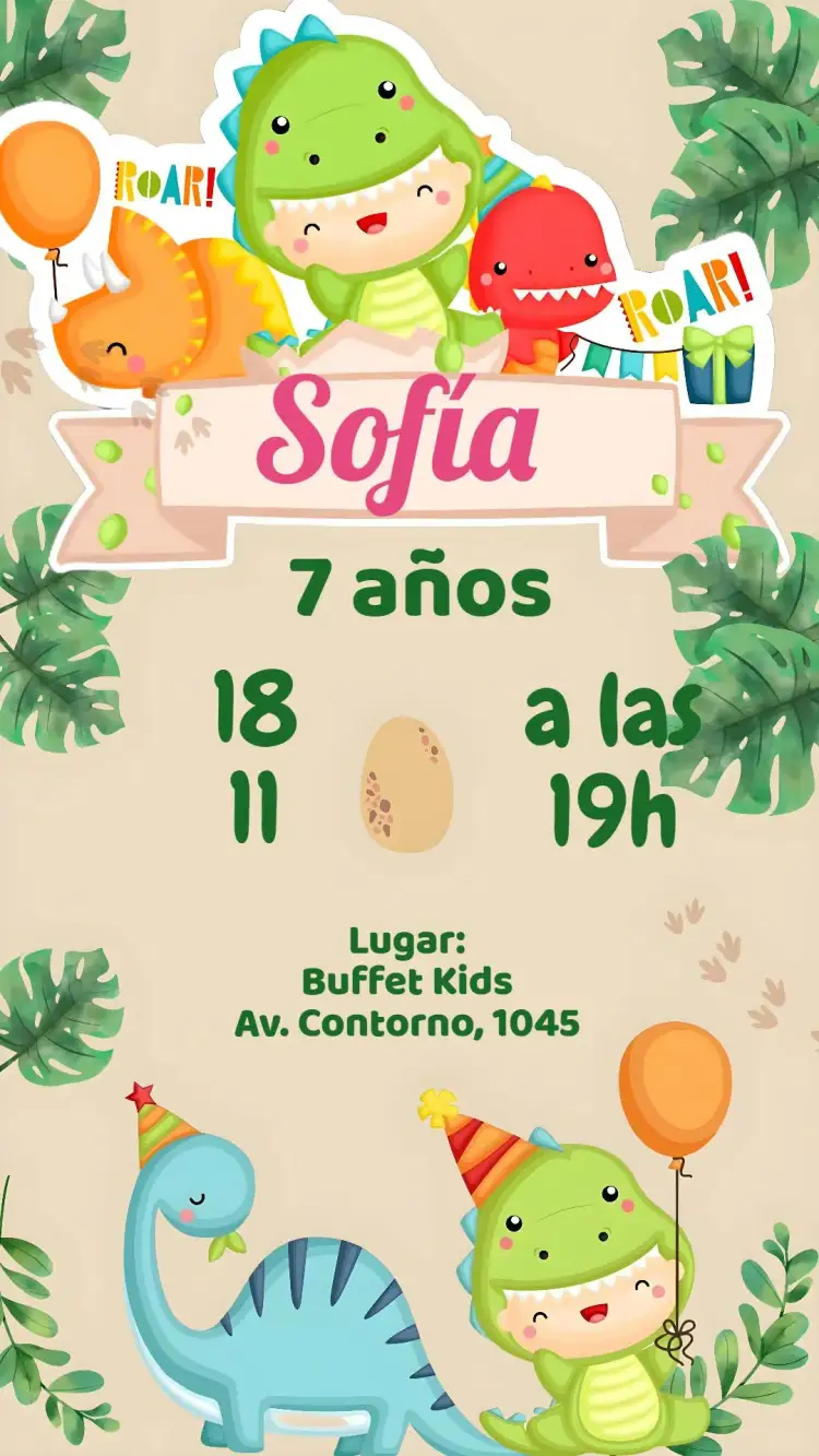 Invitación Dinosaurio – tema Cumpleaños Infantil colorido, divertido, ilustraciones de dinosaurios, infantil, temática prehistórica, escenas de la naturaleza