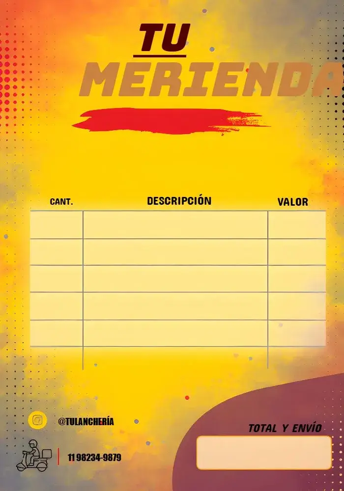 Invitación Comanda Para Lanchonete Frete