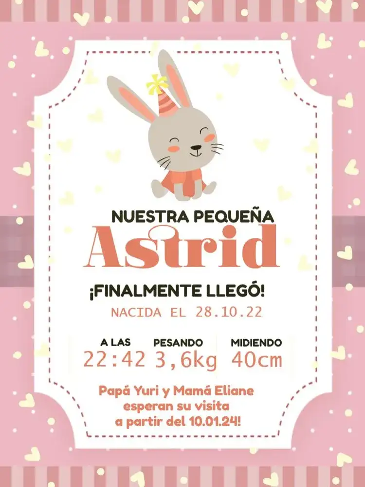 Tarjeta De Celebración Nacimiento Bebé Conejito Conejo