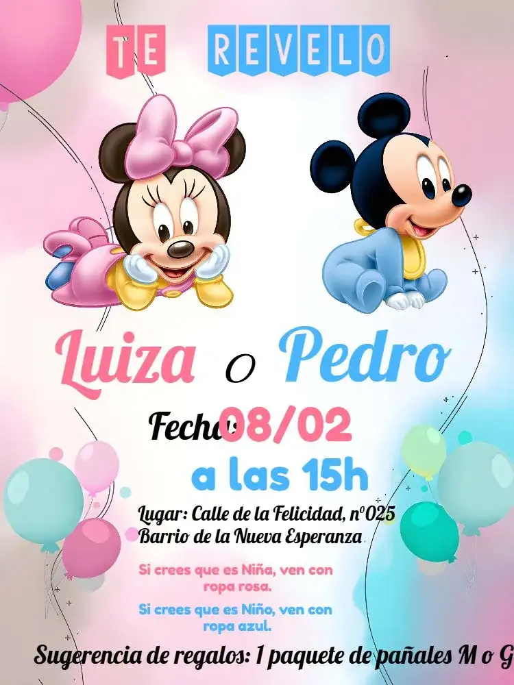 Baby Shower Revelación Mickey y Minnie Mouse Disney