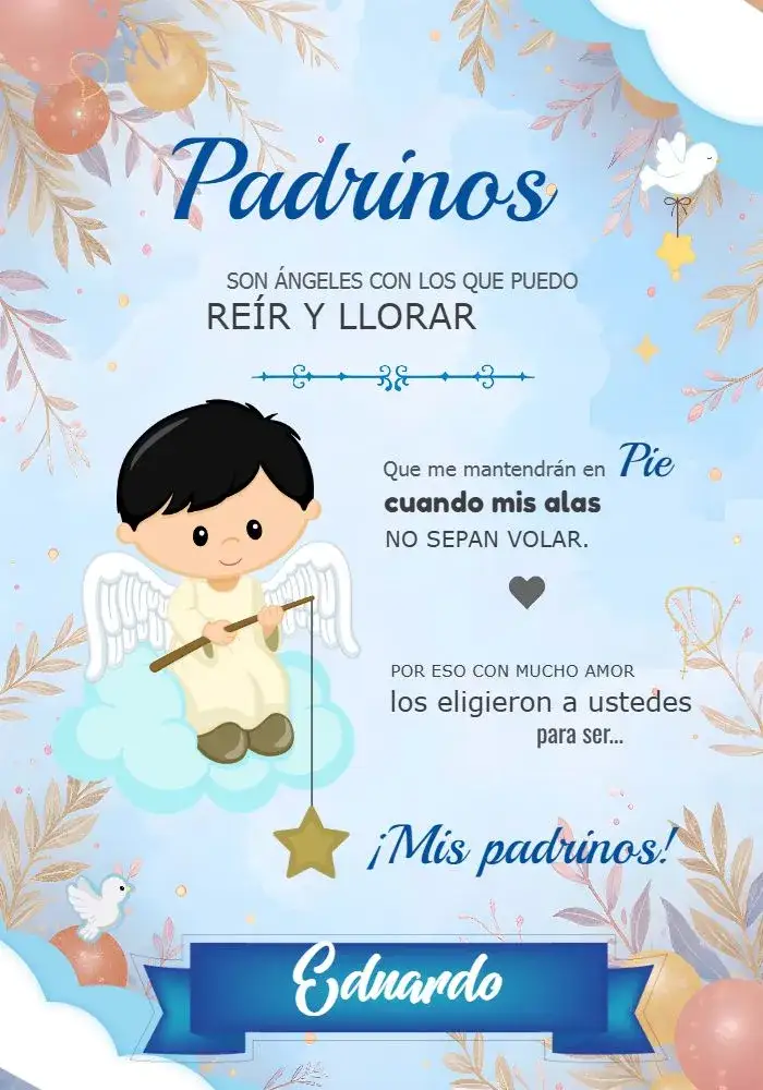 Invitación Para Padrinos de Bautismo – tema Más buscados delicado, clásico, moderno, pastel, religioso