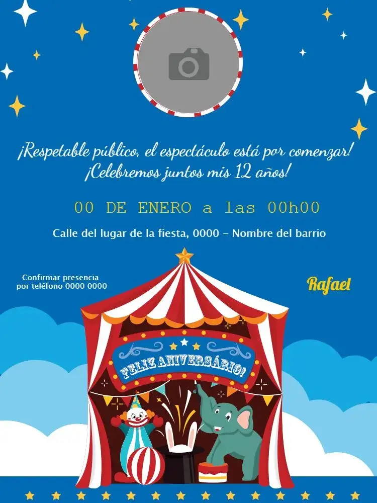 Invitación Personalizado – tema Cumpleaños carnaval, colorido, circense, divertido, infantil, mágico