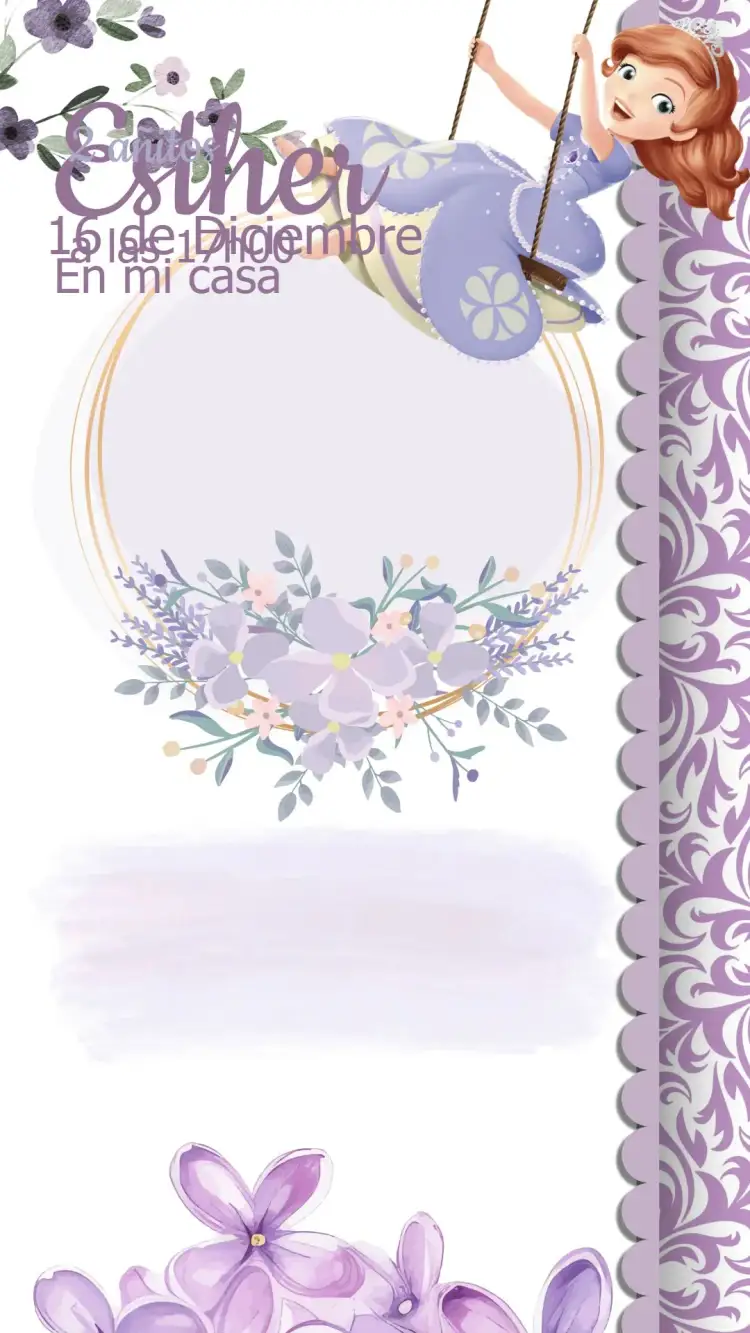 Invitación Invitación Cumpleaños Princesita Sofía – tema Cumpleaños Infantil tonos suaves, mágico, princesas, ilustraciones encantadoras, estilo colorido