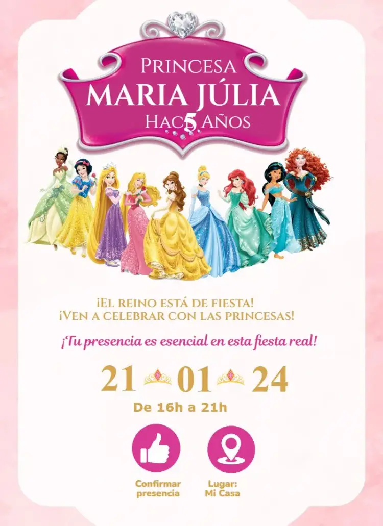 Invitación Fiesta Real editable y personalizable
