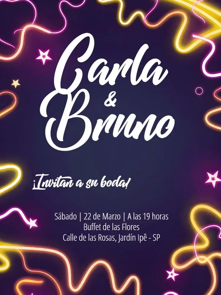 Invitación Boda Neón Moderna