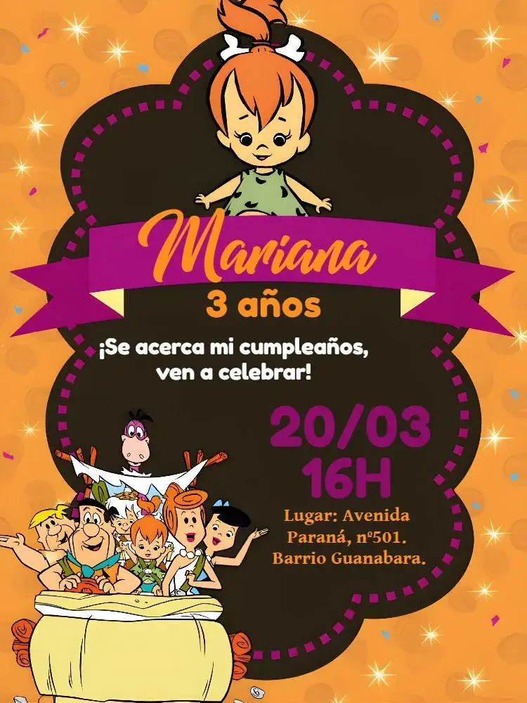 Invitación Flintstones Pedrita Naranja