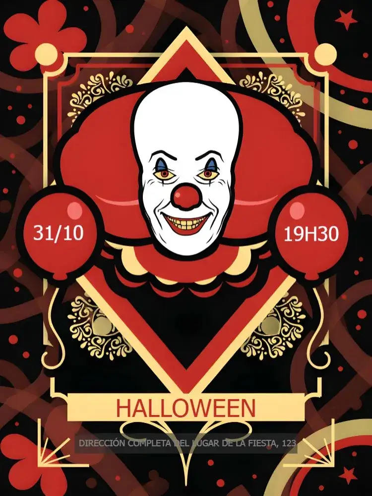 Invitación Halloween Pennywise Coisa – tema Fechas Conmemorativas rojo, oscuro, de terror, gráfico, moderno, cinematográfico