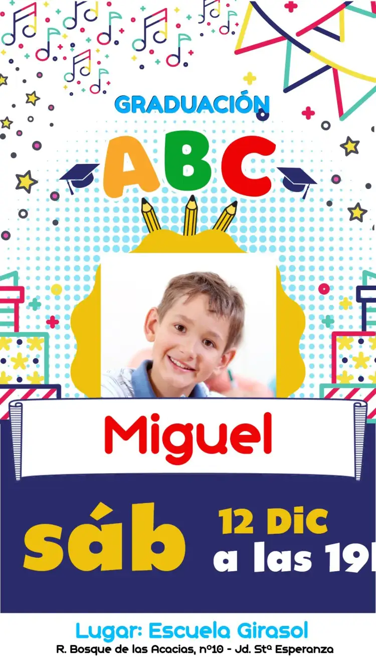 Invitación Graduación Infantil Con Foto Fiesta – tema Graduación colorido, divertido, moderno, escolar, alegre, infantil