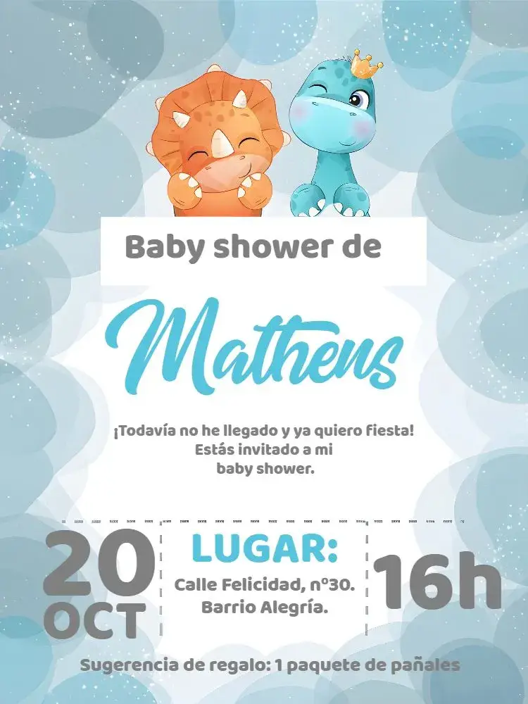 Invitación Baby Shower Dinosaur Boy editable y personalizable