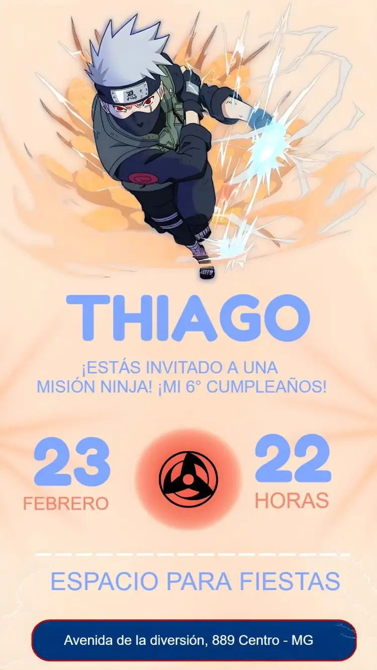 Invitación Kakashi Naruto Azul