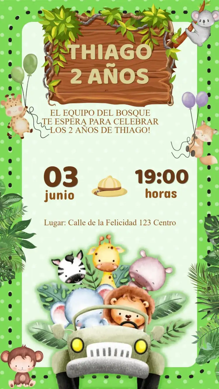 Invitación Cumpleaños Safari