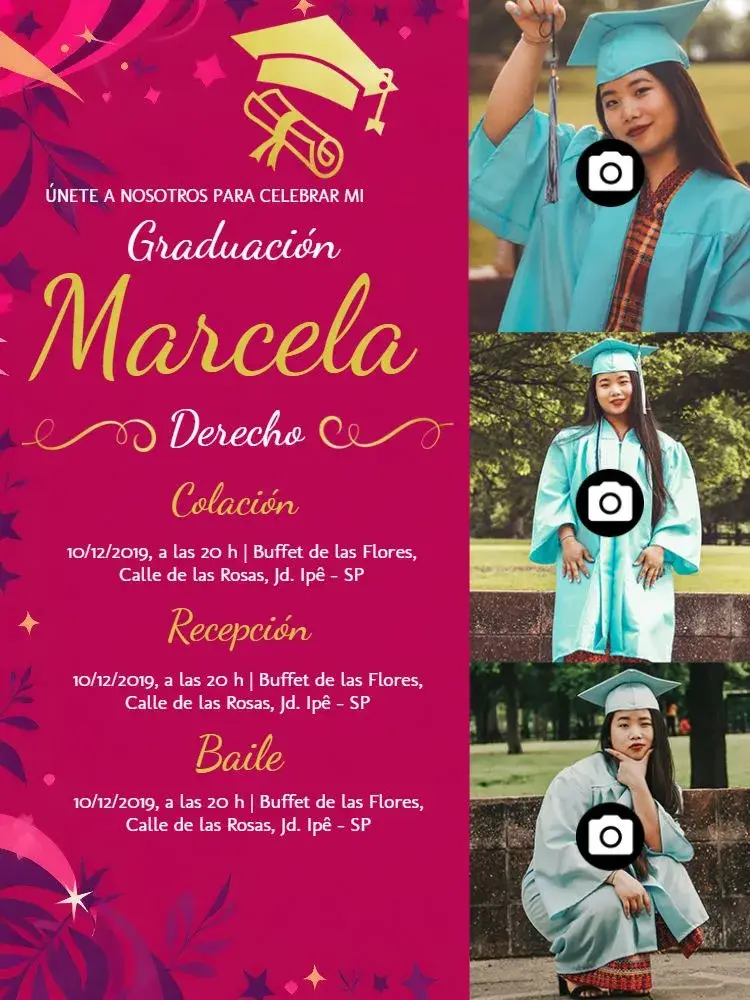Invitación Graduación En Derecho Con Fotos Dorado