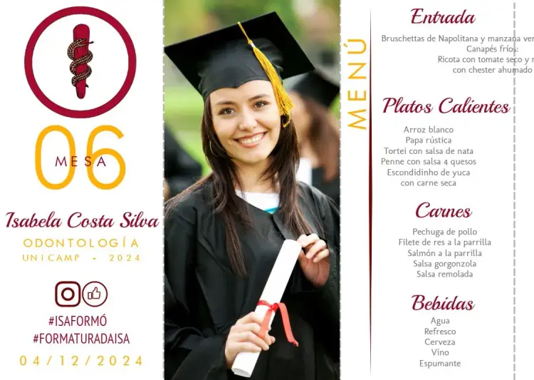 Invitación Menú Triángulo Graduación Odontología Con Foto Universidad