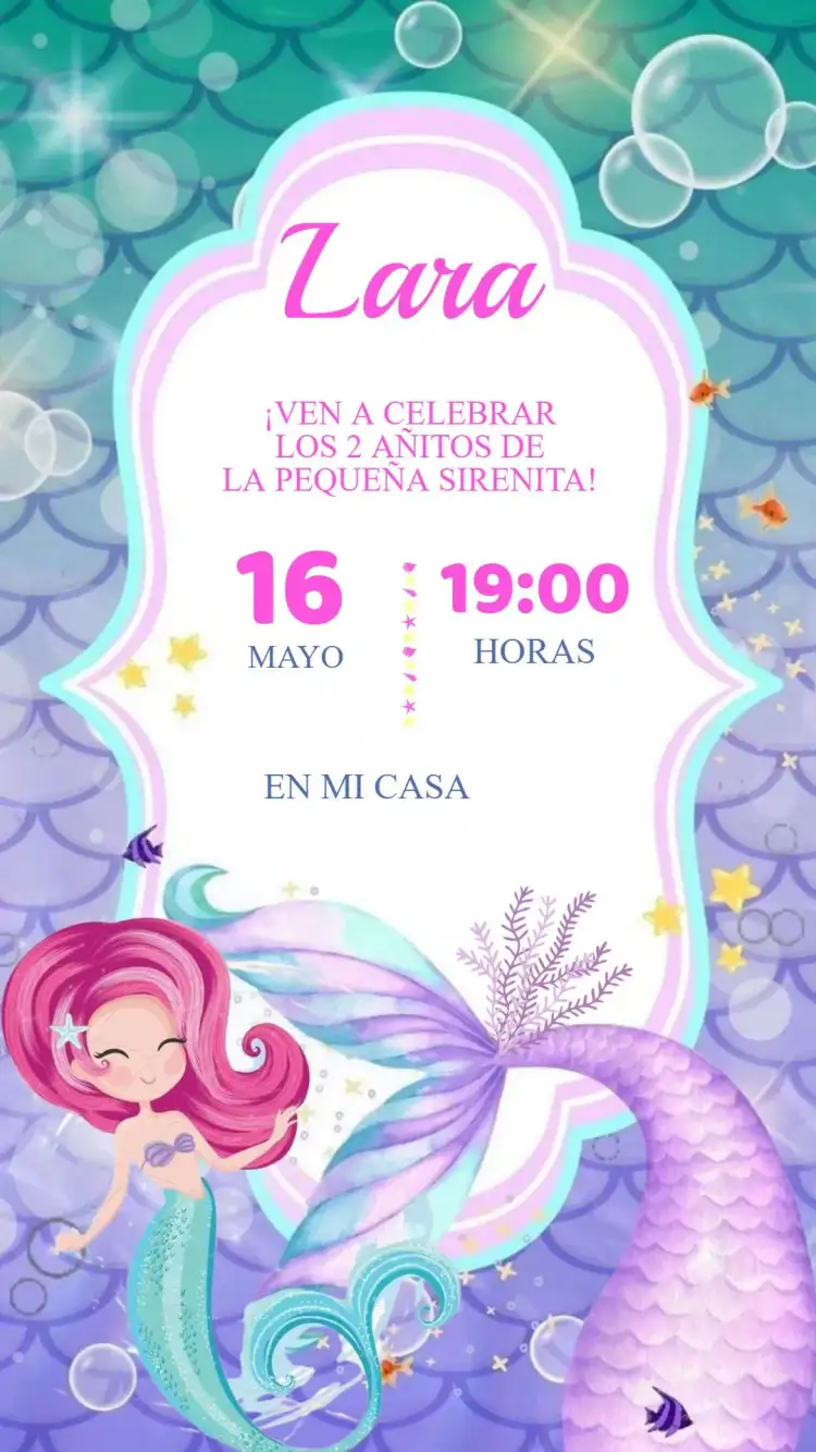 Invitación Cumpleaños Sirena Fondo del Mar