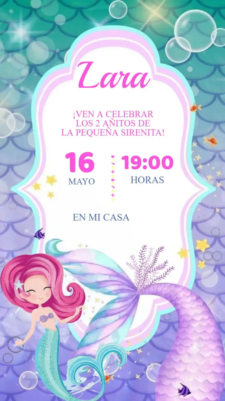 Invitación Cumpleaños Sirena Fondo del Mar