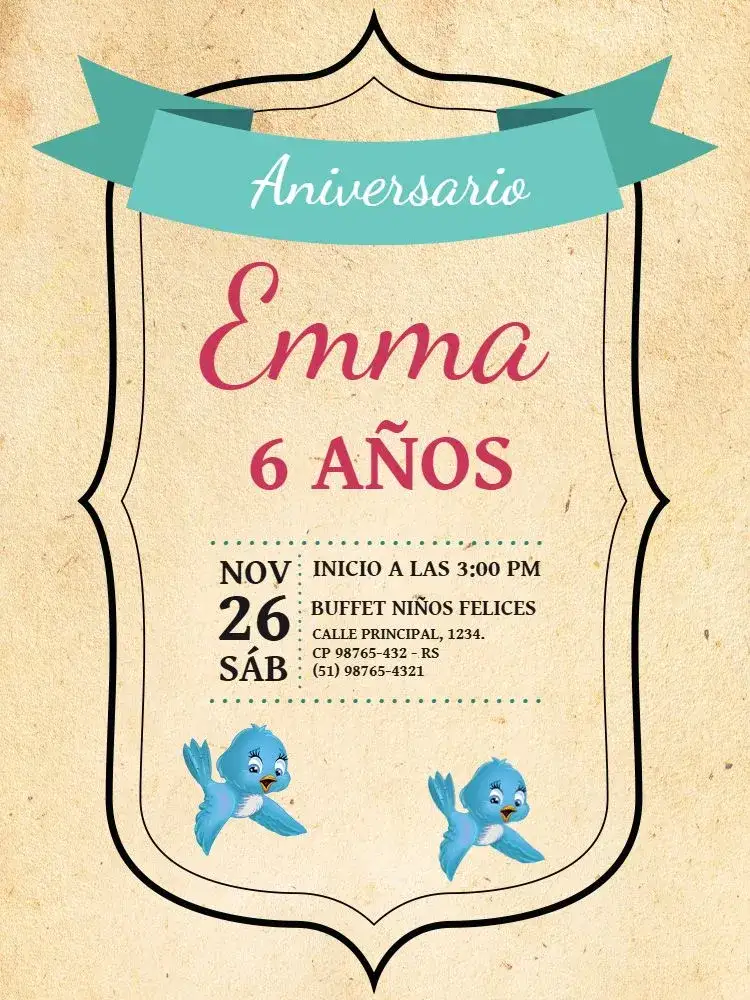 Invitación Infantil Con Pájaros Enanos – tema Cumpleaños Infantil vintage, lúdico, colorido, natural, delicado, fantasia