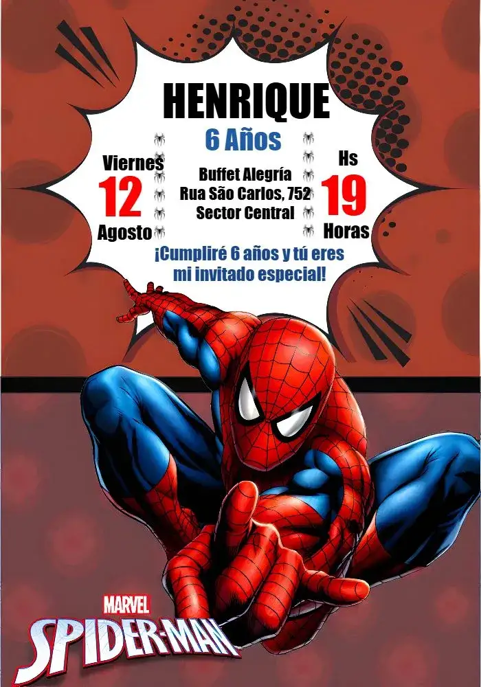 Invitación Logotipo de Spider-Man – tema Más buscados superhéroe, moderno, colorido, divertido, aventura
