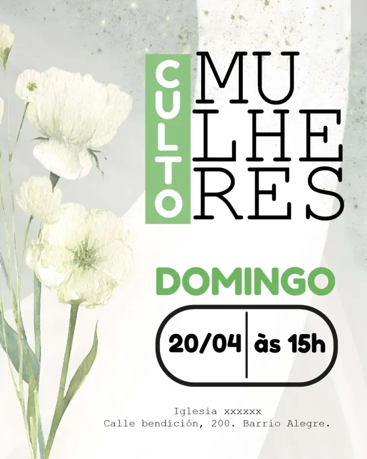 Invitación Arte Para Culto De Mujeres Iglesia – tema Bautismo floral, delicado, moderno, gospel, minimalista, acogedor