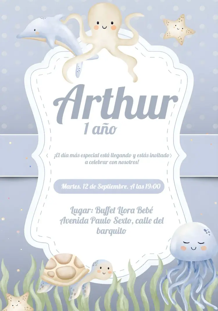 Invitación Fondo Del Mar Azul Niño Pez