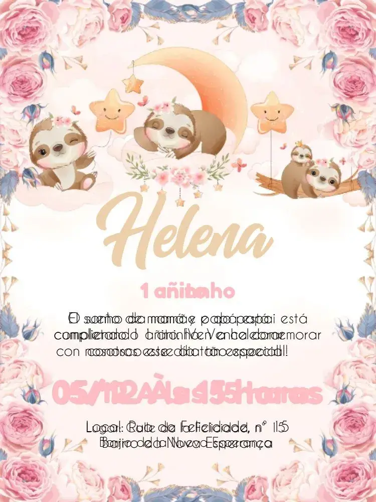 Invitación Perezoso Floral Blanco