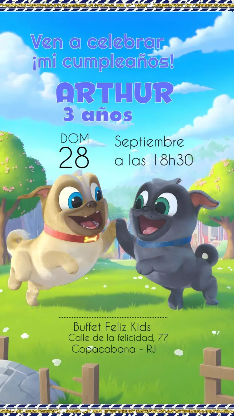 Invitación Bingo y Rolly Puppy Dog Pals Azul