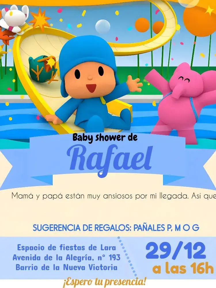 Invitación Baby Shower Pocoyo Rosa