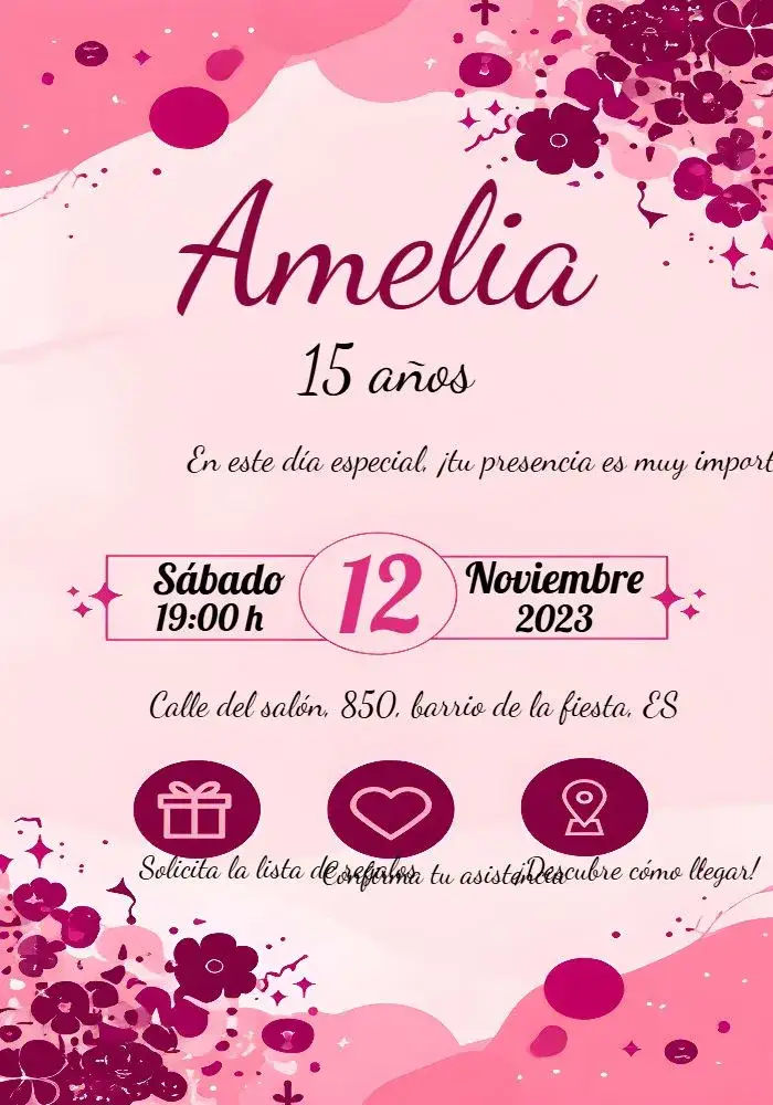 Invitación 15 Años Brillo Negro – tema 15 años brillo, negro, moderno, elegante, rosa, blanco