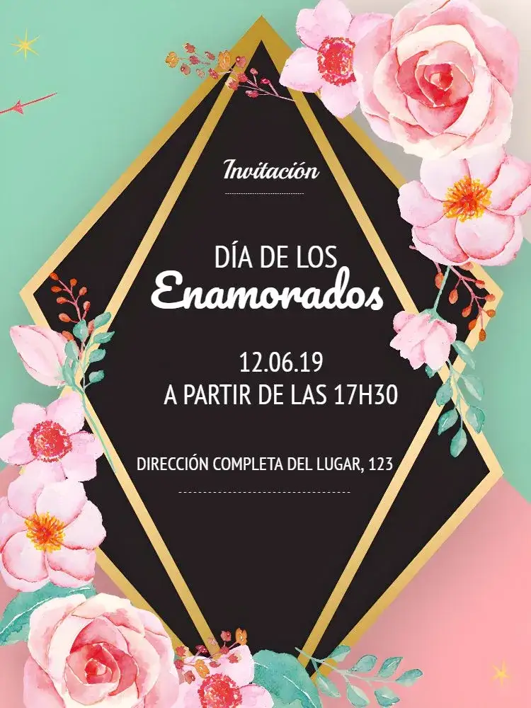 Invitación Día De Los Enamorados Floral Rosa – tema Fechas Conmemorativas floral, romántico, delicado, moderno, colorido, elegante