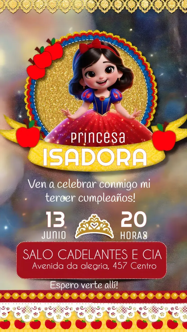 Invitación Blancanieves y los Siete Enanitos Glitter