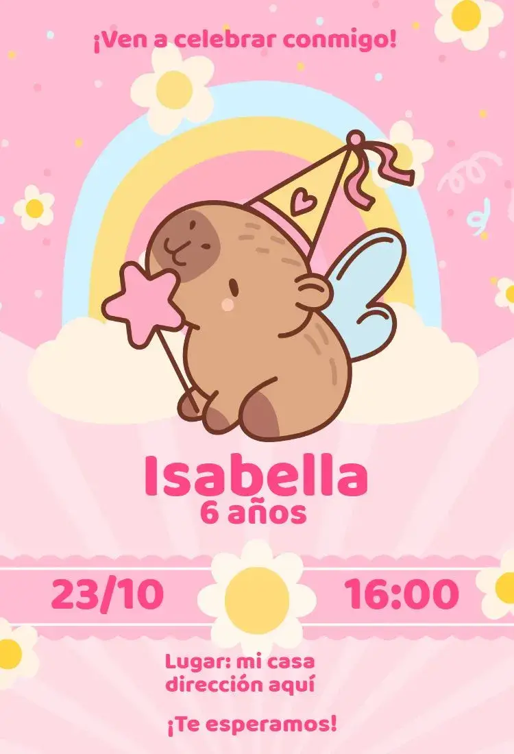 Invitación Capiavara Niña Rosa Hada