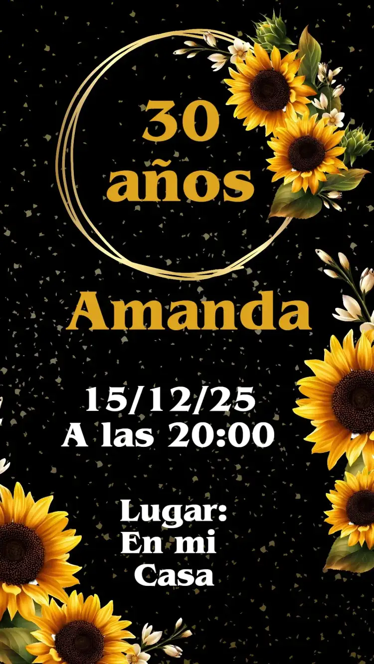 Invitación Girasol – tema Cumpleaños floral, vibrante, moderno, alegre, colorido