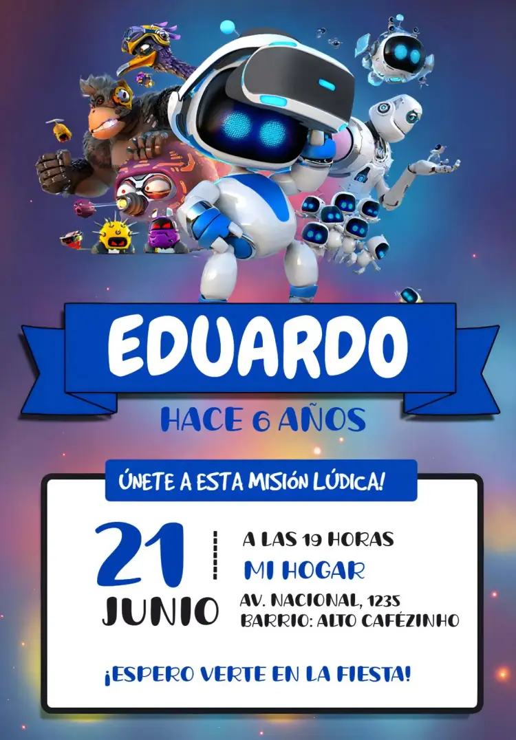 Invitación Robot Astro Azul