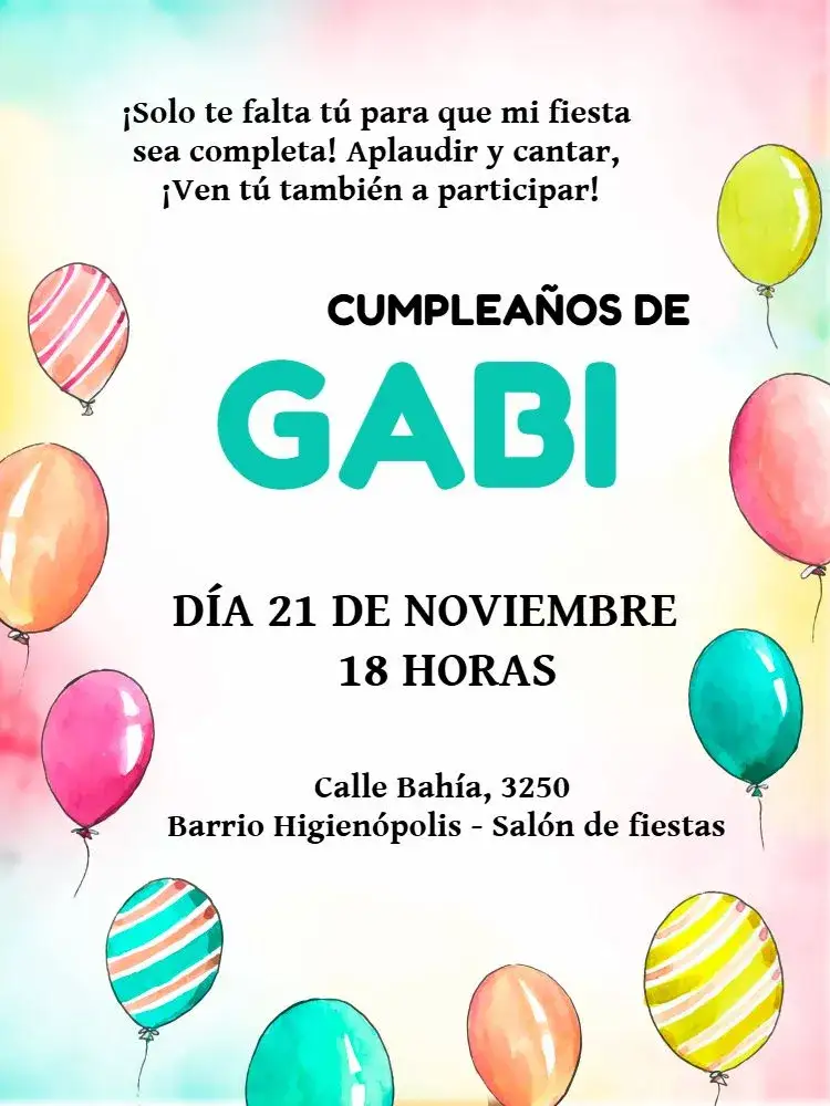Invitación Whatsapp – tema Cumpleaños Infantil colorido, divertido, jocoso, infantil, globos, temático