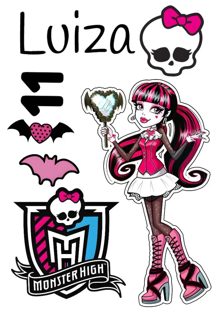 Invitación Topo De Bolo Monster High Imprimir – tema Topper de torta colorido, divertido, de fantasía, temático, juvenil