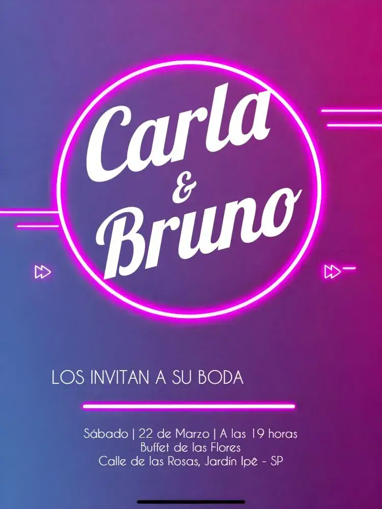 Invitación Boda Neon Morado editable y personalizable