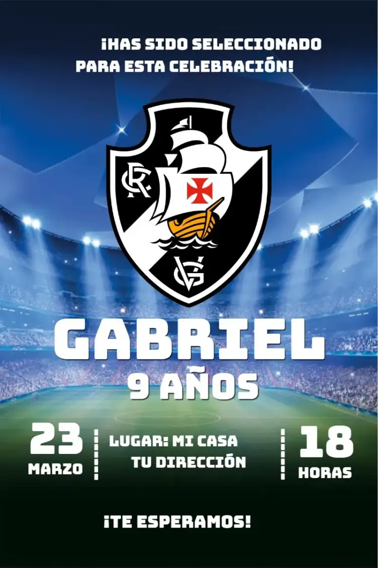 Invitación Vasco 3 – tema Cumpleaños fútbol, moderno, vibrante, temático, deportivo