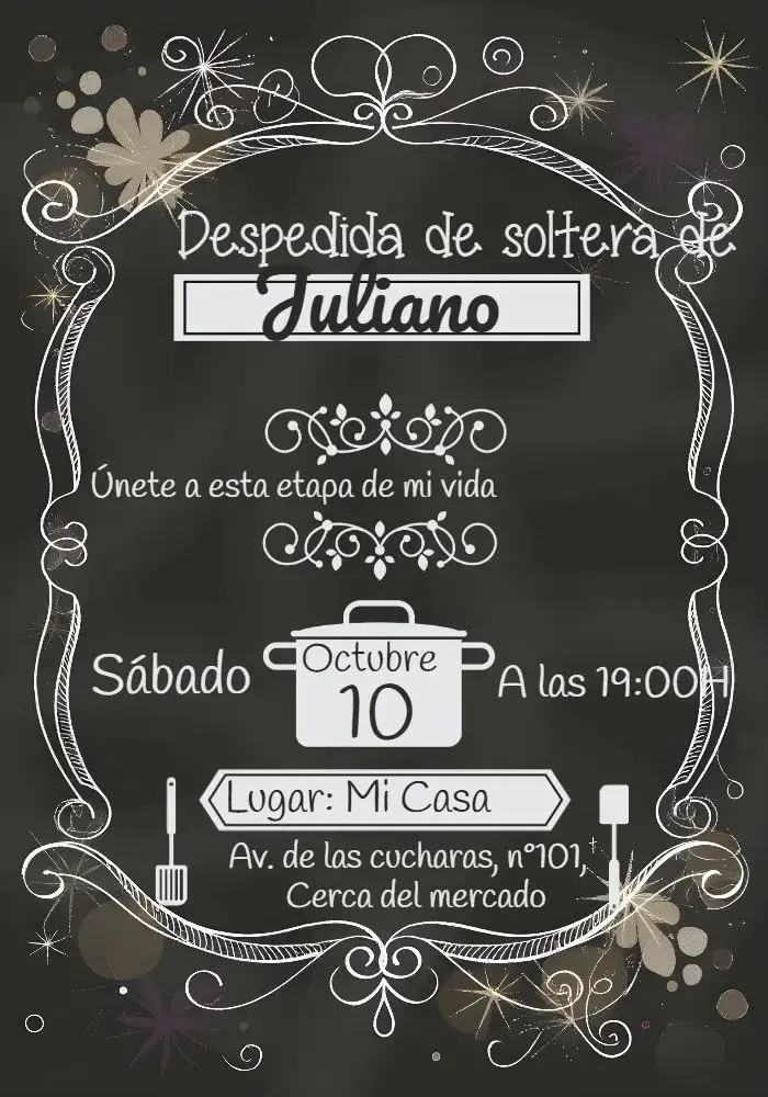 Invitación Despedida de soltera Pizarra Tiza Espátula