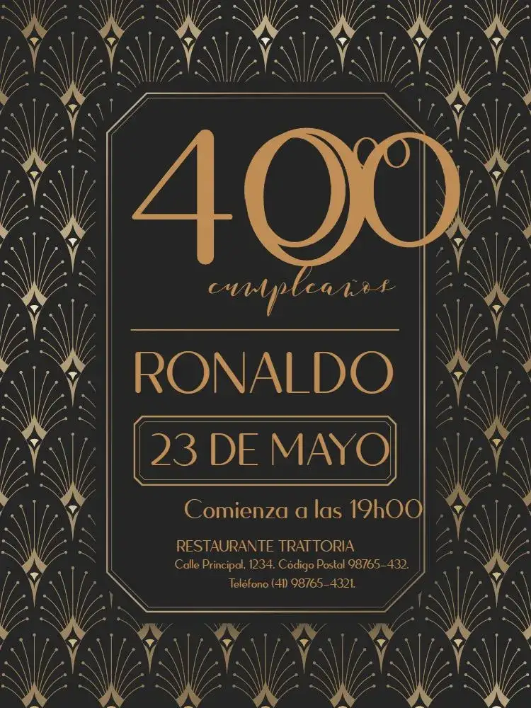 Invitación 40 Años Fiesta Clásica – tema Cumpleaños Infantil elegante, clásico, dorado, oscuro, sutil, sofisticado