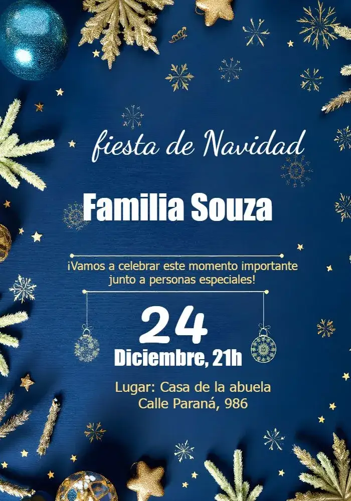 Invitación Fiesta De Navidad Azul Y Dorado Merry – tema Fechas Conmemorativas azul, dorado, elegante, moderno, festivo, sostenible