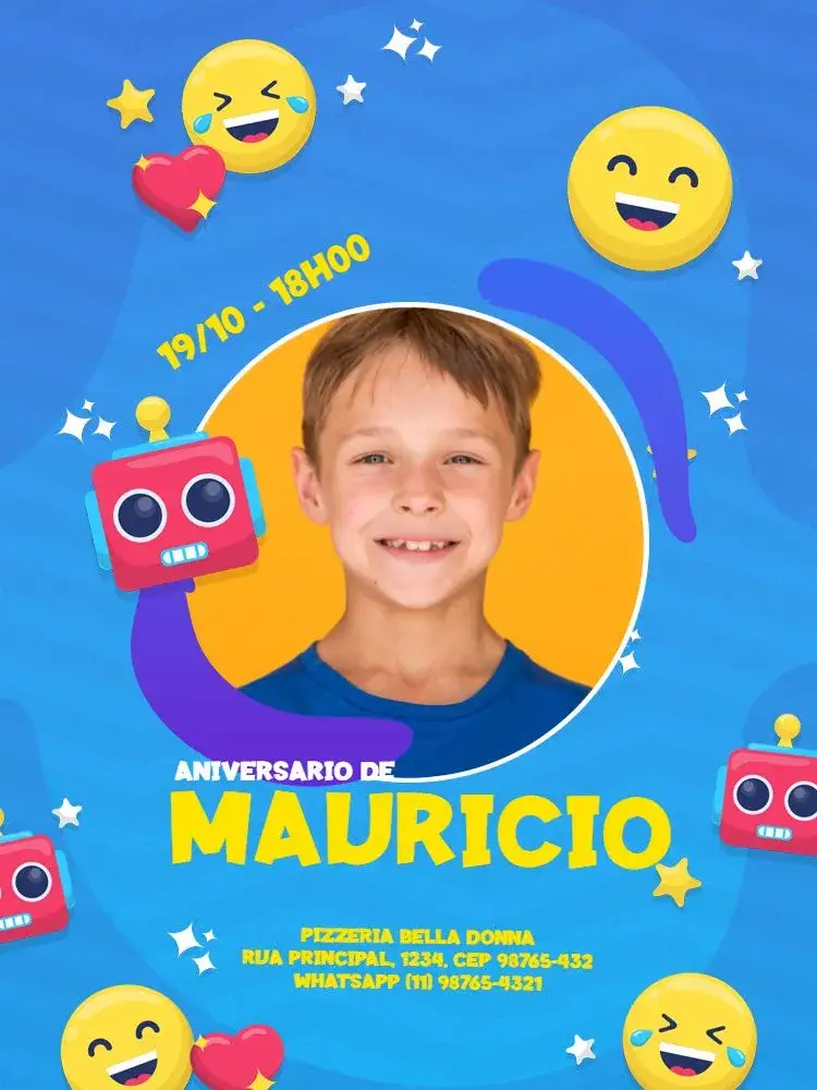Invitación Infantil Con Foto Niño Smile Encuentro – tema Cumpleaños Infantil lúdico, moderno, azul oscuro, divertido, colorido