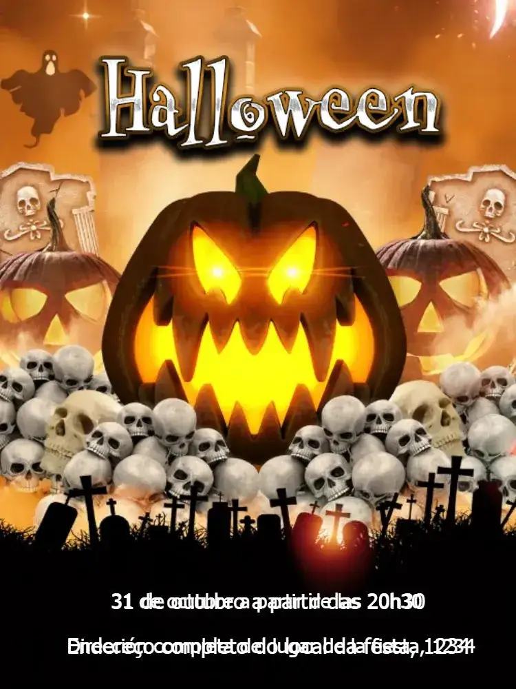 Invitación Día de Halloween – tema Fechas Conmemorativas negro y naranja, elementos gráficos de Halloween, diseño divertido, estilo festivo, gráficos de brujas, calaveras y calabazas